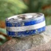 Blue Wedding Band With Meteorite, Lapis, And Mokume 1 Blue Wedding Band With Meteorite, Lapis, And Mokume -Johan Jewelry Shop E5402ArtCropped 3