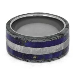 Blue Wedding Band With Meteorite, Lapis, And Mokume -Johan Jewelry Shop E5402TI 4