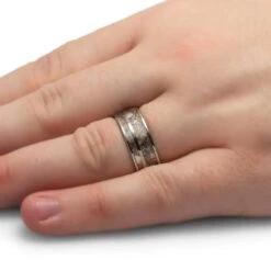 Minimalist Titanium Memorial Ring With Cremation Ashes 13 Minimalist Titanium Memorial Ring With Cremation Ashes -Johan Jewelry Shop E5413TIHandshot