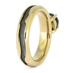 Moss Agate Engagement Ring With Meteorite In Solid Gold -Johan Jewelry Shop E5414YG 3