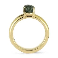 Moss Agate Engagement Ring With Meteorite In Solid Gold -Johan Jewelry Shop E5414YG 4