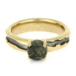 Moss Agate Engagement Ring With Meteorite In Solid Gold -Johan Jewelry Shop E5414YG 5