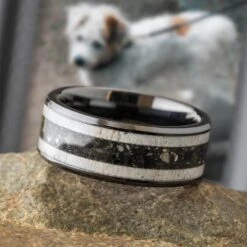 Antler And Ashes Memorial Ring In Black Ceramic