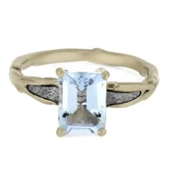 Aquamarine Solitaire With Meteorite In White Gold -Johan Jewelry Shop E5424WG14 5