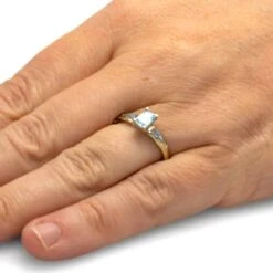 Aquamarine Engagement Ring In Yellow Gold With Meteorite 15 Aquamarine Engagement Ring In Yellow Gold With Meteorite -Johan Jewelry Shop E5424YG14Handshot 1