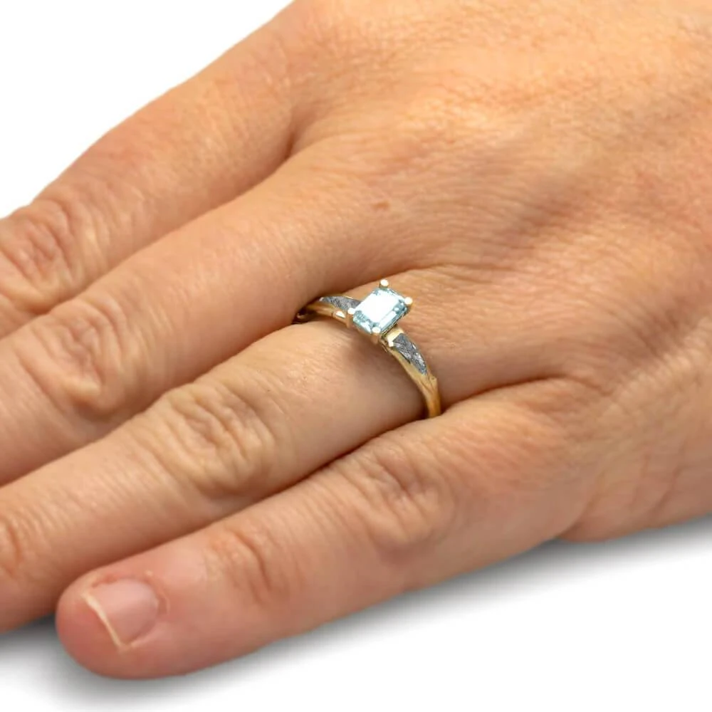 Aquamarine Engagement Ring In Yellow Gold With Meteorite 9 Aquamarine Engagement Ring In Yellow Gold With Meteorite - Image 7