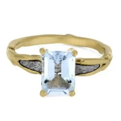 Aquamarine Engagement Ring In Yellow Gold With Meteorite 14 Aquamarine Engagement Ring In Yellow Gold With Meteorite -Johan Jewelry Shop E5424YG14 5