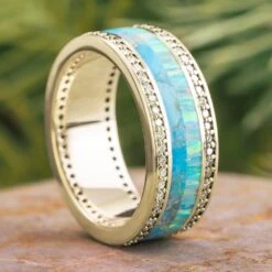 Opal And Turquoise Double Eternity Band In White Gold