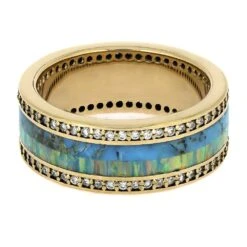 Gold And Diamond Eternity Band With Opal And Turquoise -Johan Jewelry Shop E5425YG 4