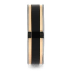 African Blackwood Wedding Band With Rose Gold Pinstripes 10 African Blackwood Wedding Band With Rose Gold Pinstripes -Johan Jewelry Shop E5427TIRG 2