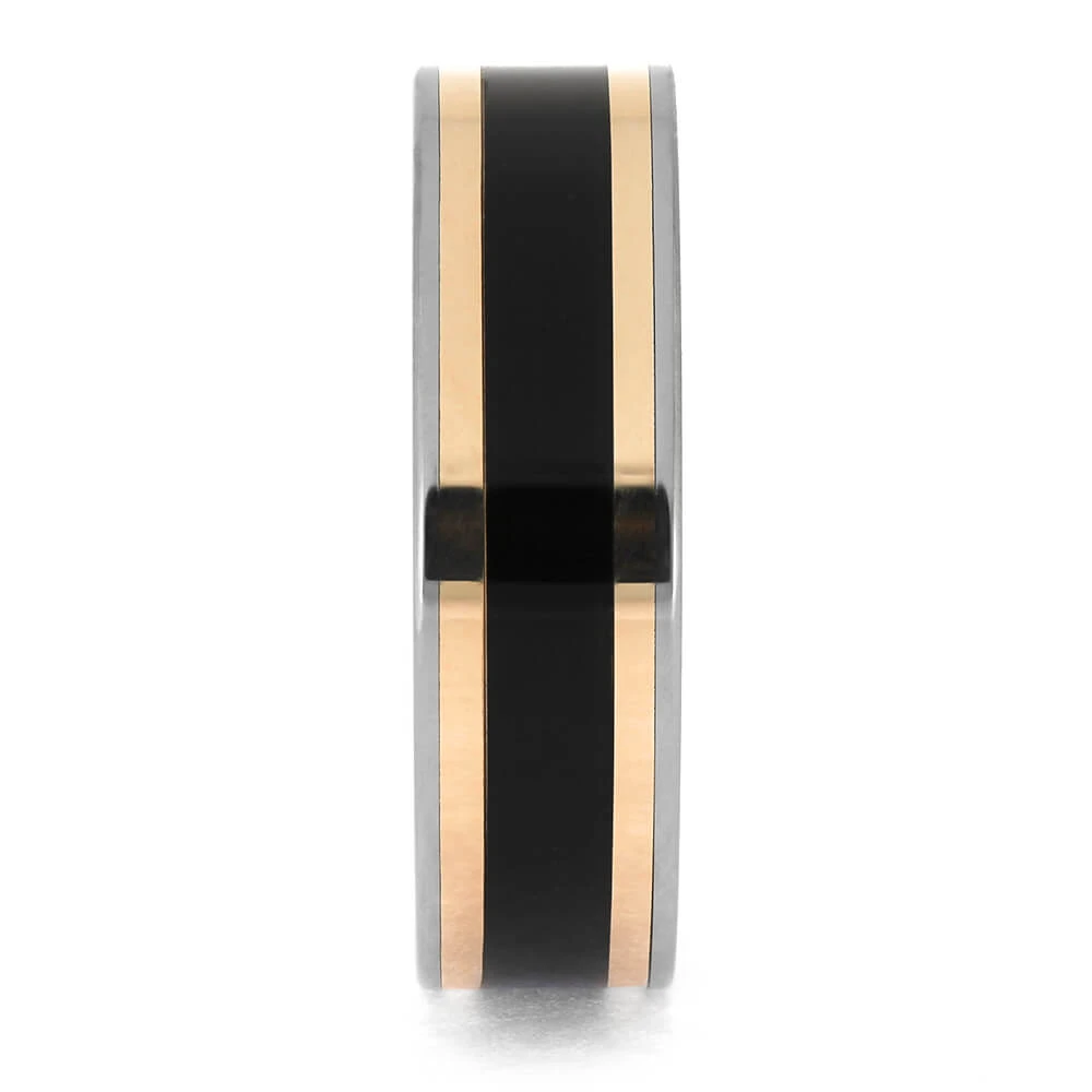 African Blackwood Wedding Band With Rose Gold Pinstripes 5 African Blackwood Wedding Band With Rose Gold Pinstripes - Image 3
