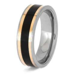 African Blackwood Wedding Band With Rose Gold Pinstripes 11 African Blackwood Wedding Band With Rose Gold Pinstripes -Johan Jewelry Shop E5427TIRG 3