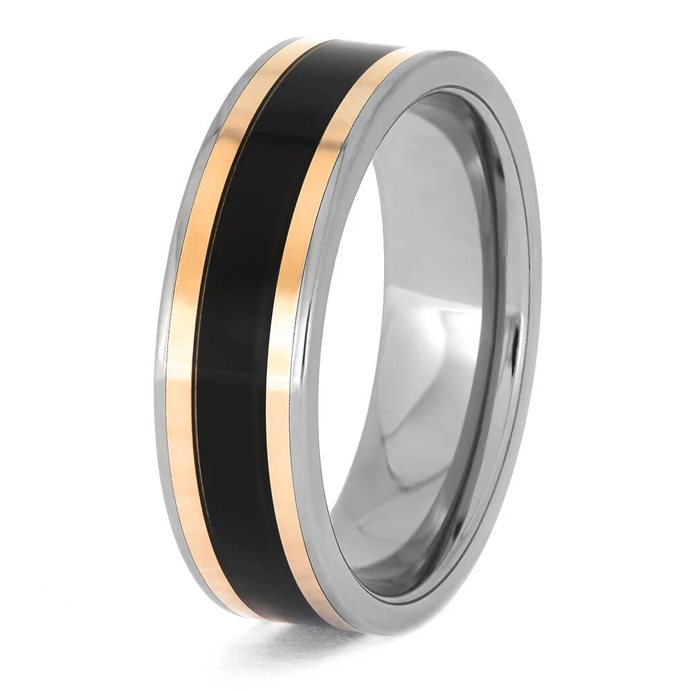 African Blackwood Wedding Band With Rose Gold Pinstripes 6 African Blackwood Wedding Band With Rose Gold Pinstripes - Image 4