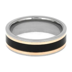 African Blackwood Wedding Band With Rose Gold Pinstripes 12 African Blackwood Wedding Band With Rose Gold Pinstripes -Johan Jewelry Shop E5427TIRG 4