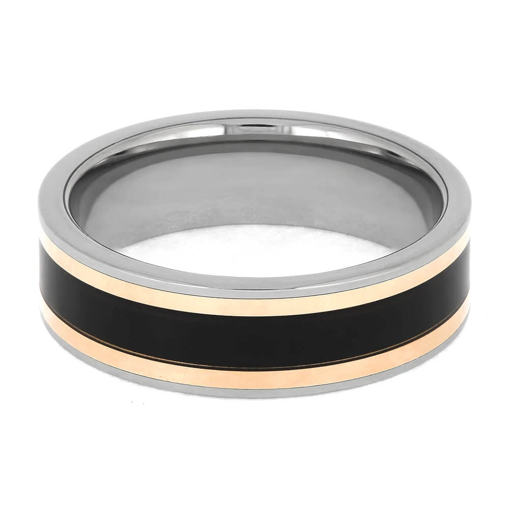 African Blackwood Wedding Band With Rose Gold Pinstripes 7 African Blackwood Wedding Band With Rose Gold Pinstripes - Image 5