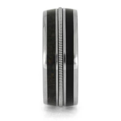 Vinyl Record, Guitar String, And Whiskey Barrel Ring With Fossil Inlay -Johan Jewelry Shop E5428TI 2