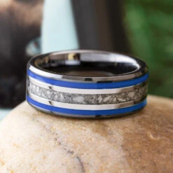 Blue Memorial Ring In Black Ceramic