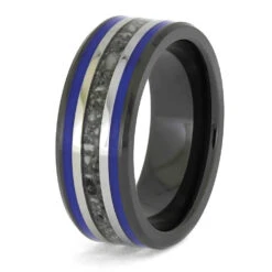 Blue Memorial Ring In Black Ceramic -Johan Jewelry Shop E5430Blue 3
