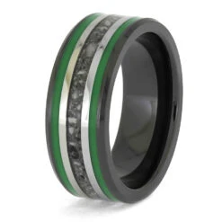 Unique Memorial Band With Green Enamel And Ashes -Johan Jewelry Shop E5430Green 3