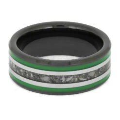Unique Memorial Band With Green Enamel And Ashes -Johan Jewelry Shop E5430Green 4