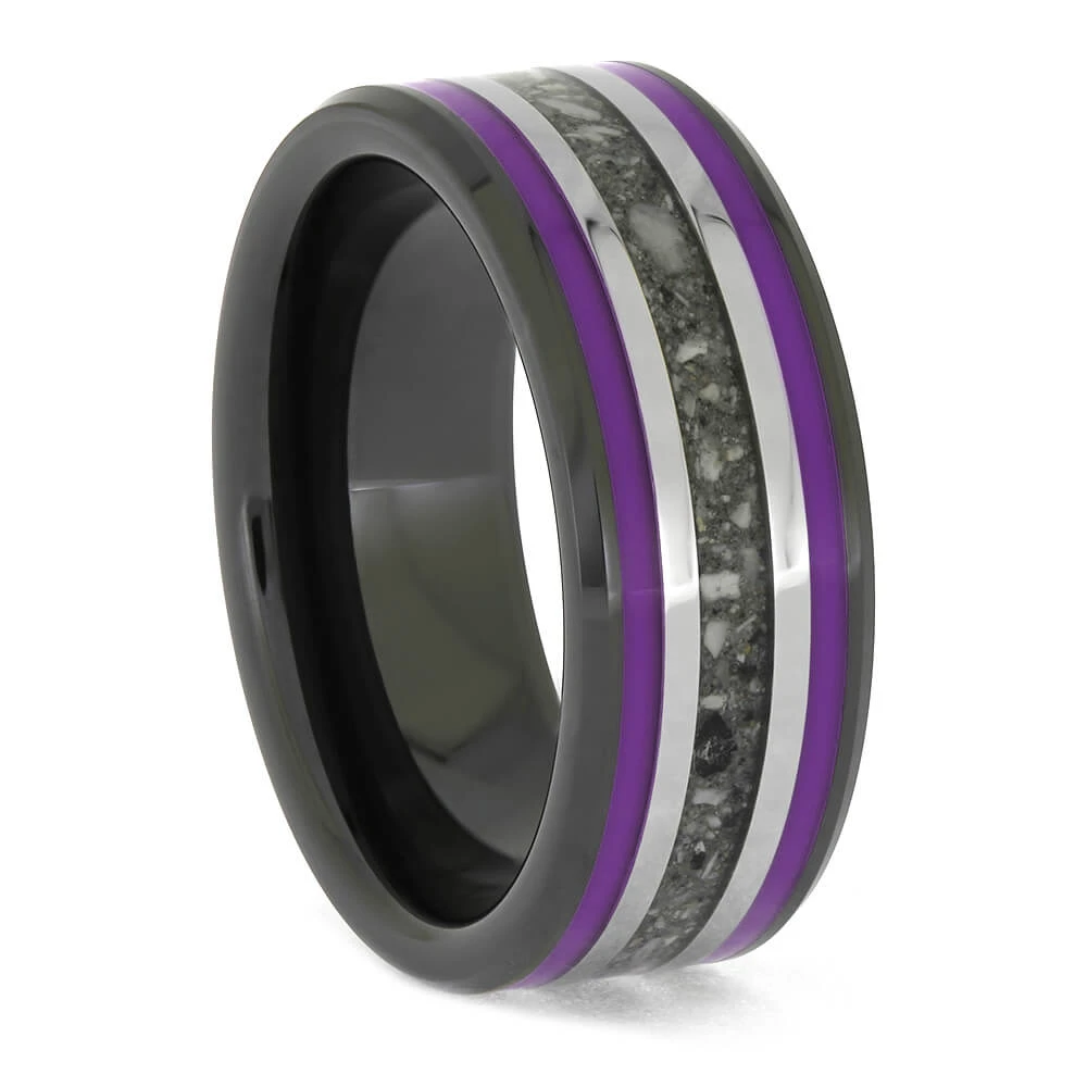 Purple Enamel Memorial Ring In Black Ceramic 4 Purple Enamel Memorial Ring In Black Ceramic - Image 2