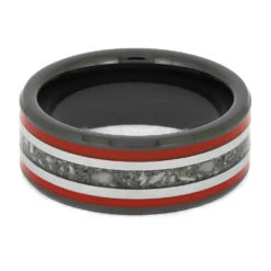 Black Ceramic And Red Enamel Memorial Ring 11 Black Ceramic And Red Enamel Memorial Ring -Johan Jewelry Shop E5430Red 4
