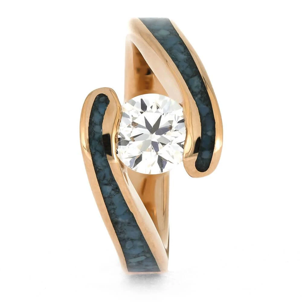 Diamond And Turquoise Engagement Ring With Faux Tension Setting 5 Diamond And Turquoise Engagement Ring With Faux Tension Setting - Image 3