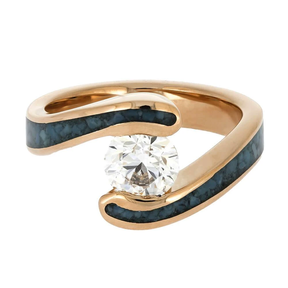 Diamond And Turquoise Engagement Ring With Faux Tension Setting 8 Diamond And Turquoise Engagement Ring With Faux Tension Setting - Image 6