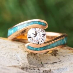 Diamond And Turquoise Engagement Ring With Faux Tension Setting