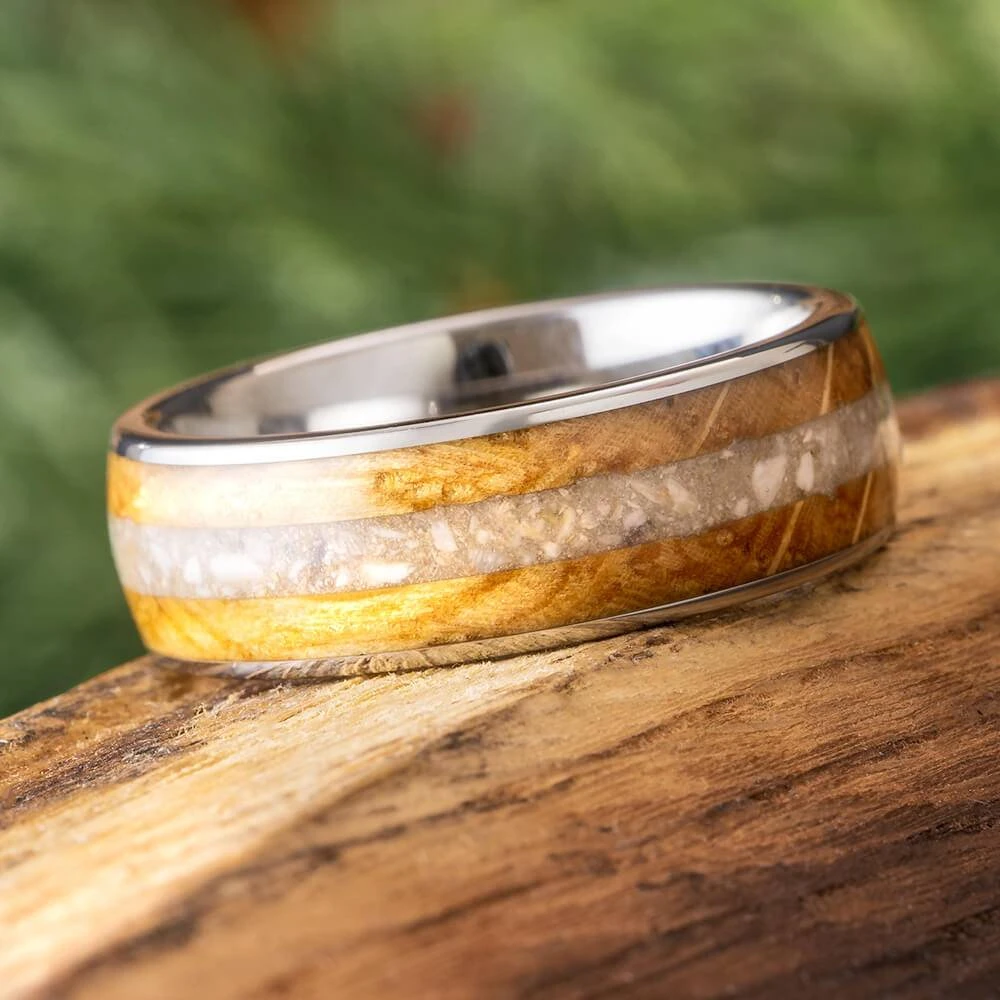 Titanium Memorial Ring With Whiskey Barrel Oak Wood 3 Titanium Memorial Ring With Whiskey Barrel Oak Wood