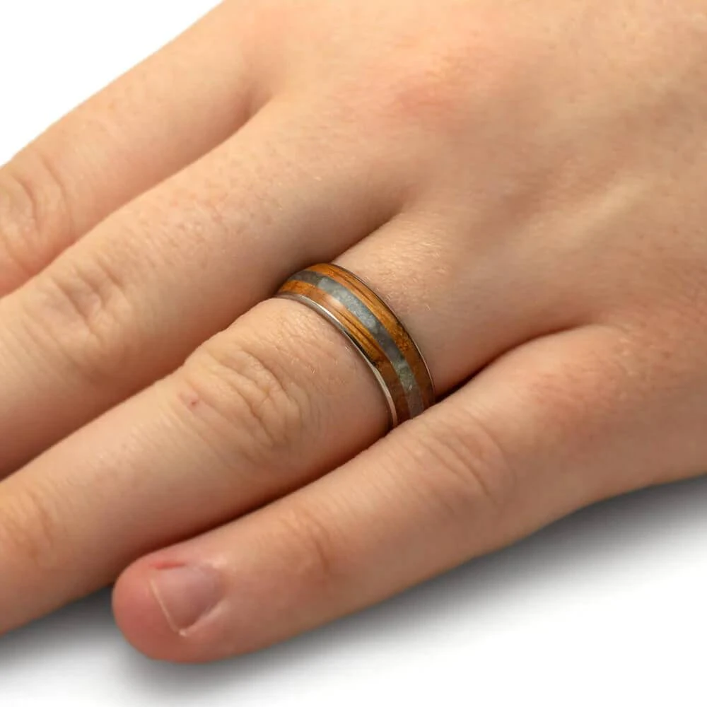 Titanium Memorial Ring With Whiskey Barrel Oak Wood 8 Titanium Memorial Ring With Whiskey Barrel Oak Wood - Image 6