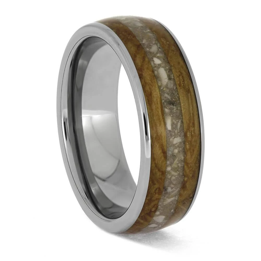 Titanium Memorial Ring With Whiskey Barrel Oak Wood 4 Titanium Memorial Ring With Whiskey Barrel Oak Wood - Image 2