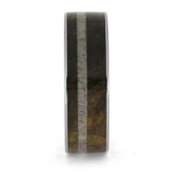 Buckeye Burl Wood & Antler Wedding Band With Wood Sleeve -Johan Jewelry Shop E5436 2