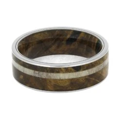 Buckeye Burl Wood & Antler Wedding Band With Wood Sleeve -Johan Jewelry Shop E5436 4