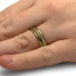 Oak And Olive Wood Wedding Band In 14k Rose Gold -Johan Jewelry Shop E5437RGHandshot 1