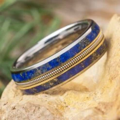 Lapis Lazuli And Guitar String Wedding Band For Musicians