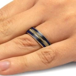 Lapis Lazuli And Guitar String Wedding Band For Musicians -Johan Jewelry Shop E5440Handshot