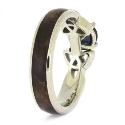 Wooden Celtic Engagement Ring With Trinity Knots And Dark Blue Sapphire 12 Wooden Celtic Engagement Ring With Trinity Knots And Dark Blue Sapphire -Johan Jewelry Shop E5442WG 3