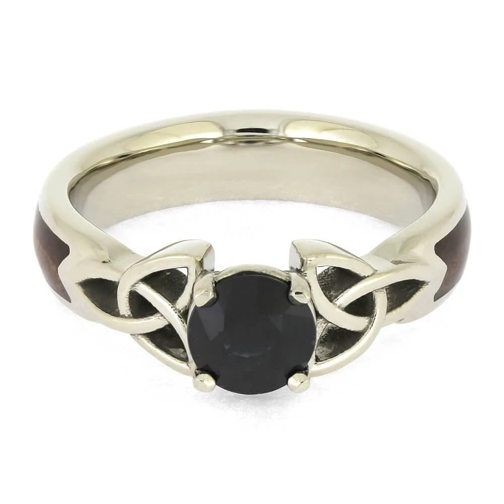 Wooden Celtic Engagement Ring With Trinity Knots And Dark Blue Sapphire 7 Wooden Celtic Engagement Ring With Trinity Knots And Dark Blue Sapphire - Image 5
