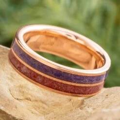 Rose Gold Birthstone Ring With Ruby And Amethyst