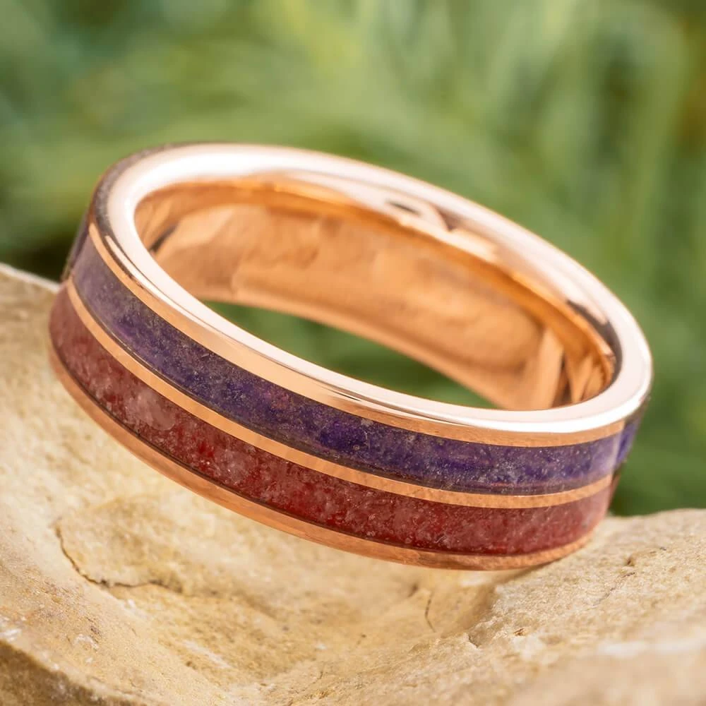 Rose Gold Birthstone Ring With Ruby And Amethyst 2 Rose Gold Birthstone Ring With Ruby And Amethyst