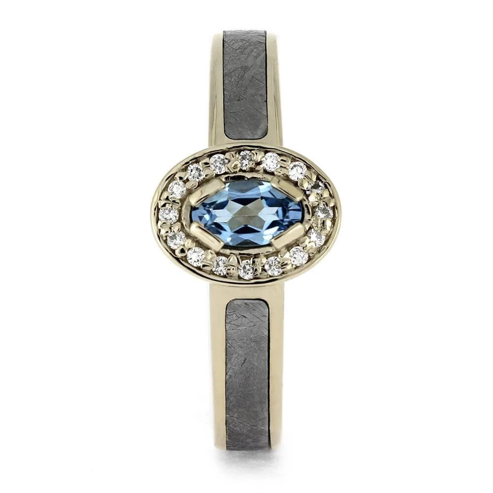 White Gold Halo Engagement Ring With Meteorite And Topaz 5 White Gold Halo Engagement Ring With Meteorite And Topaz - Image 3