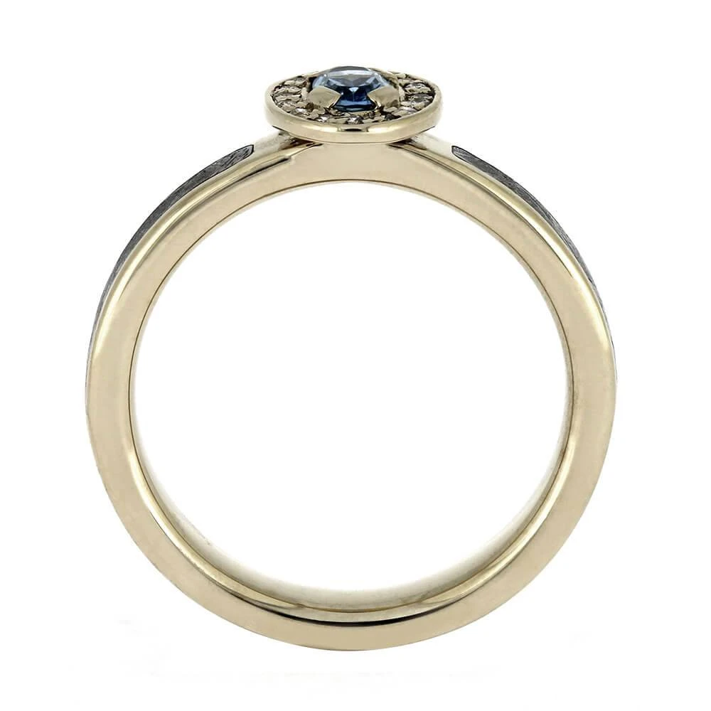 White Gold Halo Engagement Ring With Meteorite And Topaz 7 White Gold Halo Engagement Ring With Meteorite And Topaz - Image 5