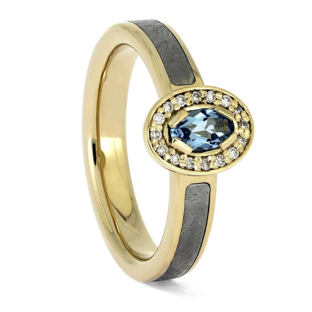 Yellow Gold Engagement Ring With Meteorite And Topaz 4 Yellow Gold Engagement Ring With Meteorite And Topaz - Image 2