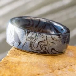Cobaltium Mokume Gane Wedding Band With Titanium Edge