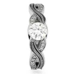 Platinum And Meteorite Engagement Ring With Twist Design -Johan Jewelry Shop E5451 2