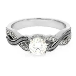 Platinum And Meteorite Engagement Ring With Twist Design -Johan Jewelry Shop E5451 5