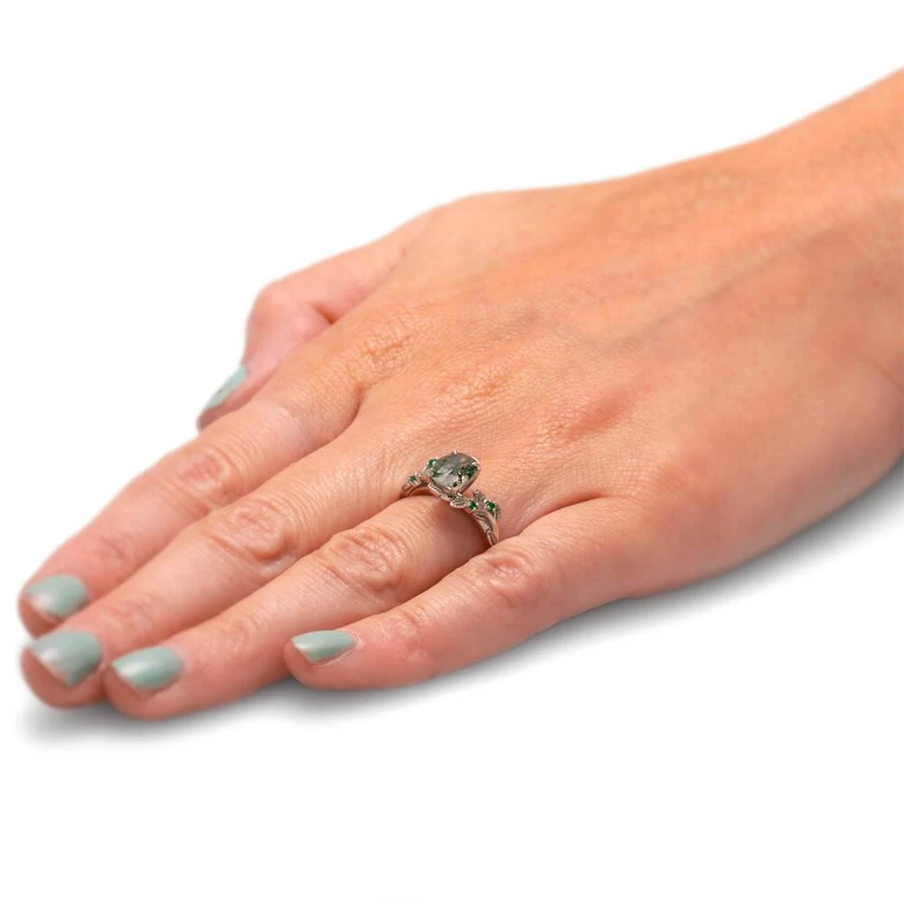 Floral Engagement Ring With Moss Agate 9 Floral Engagement Ring With Moss Agate - Image 7