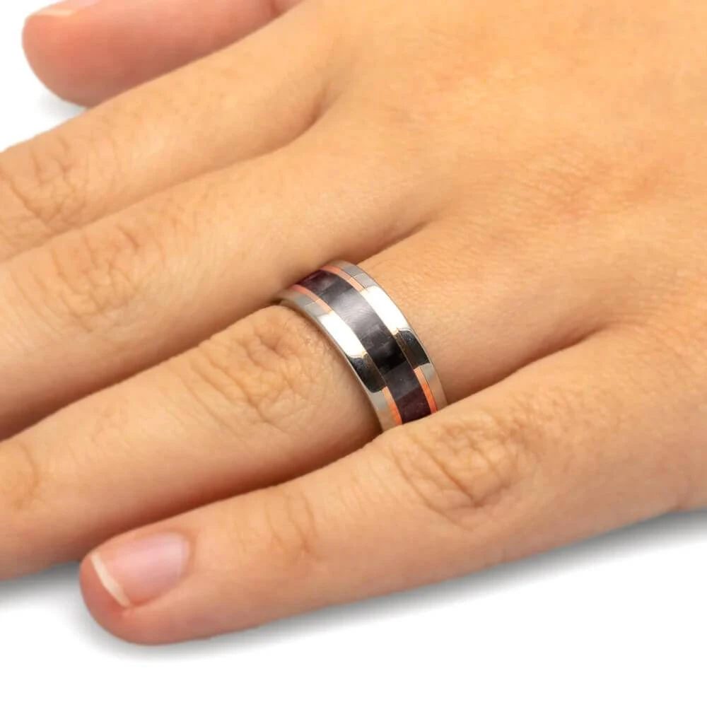 Carbon Fiber Ring With Rose Gold Pinstripes In Titanium 8 Carbon Fiber Ring With Rose Gold Pinstripes In Titanium - Image 6