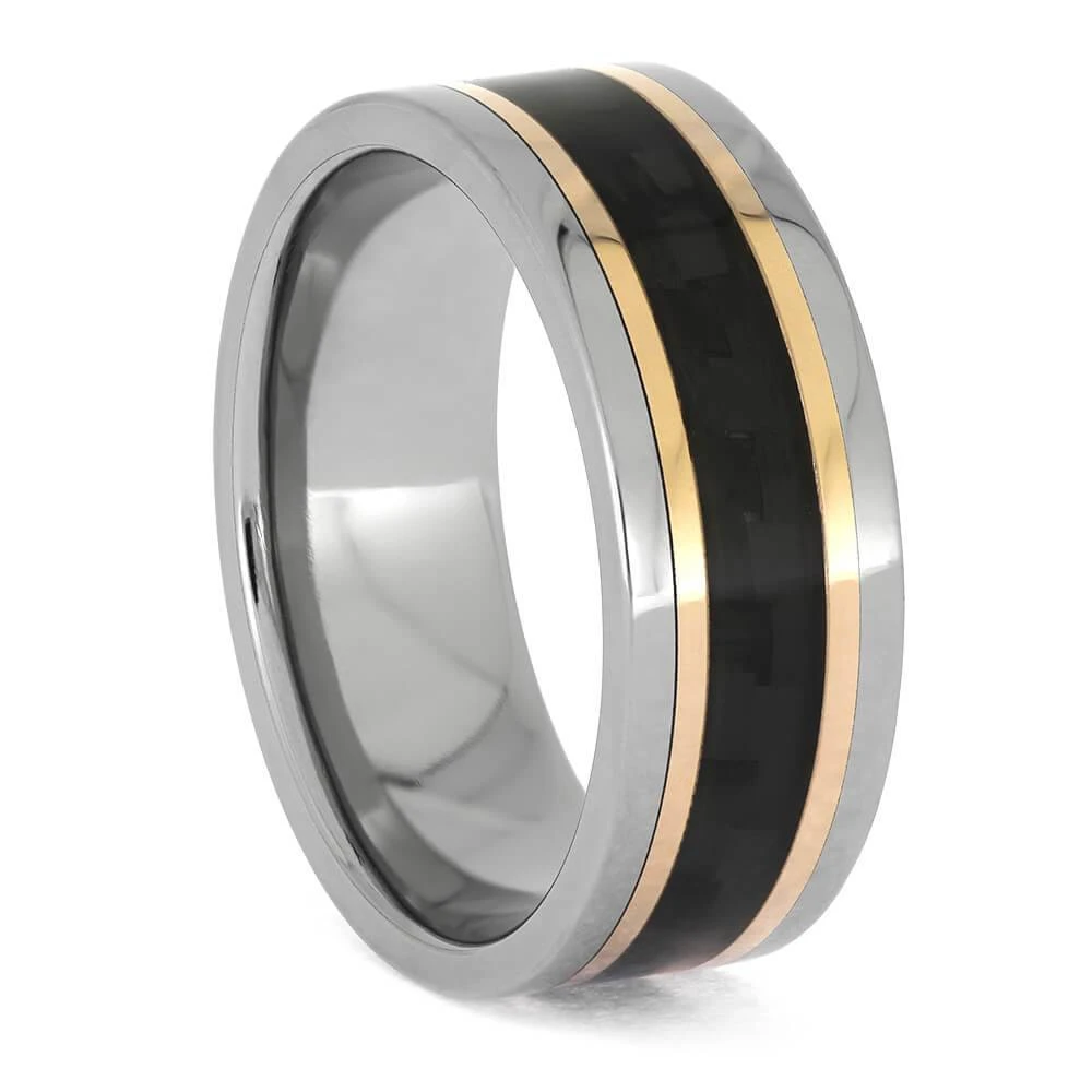 Carbon Fiber Ring With Rose Gold Pinstripes In Titanium 4 Carbon Fiber Ring With Rose Gold Pinstripes In Titanium - Image 2